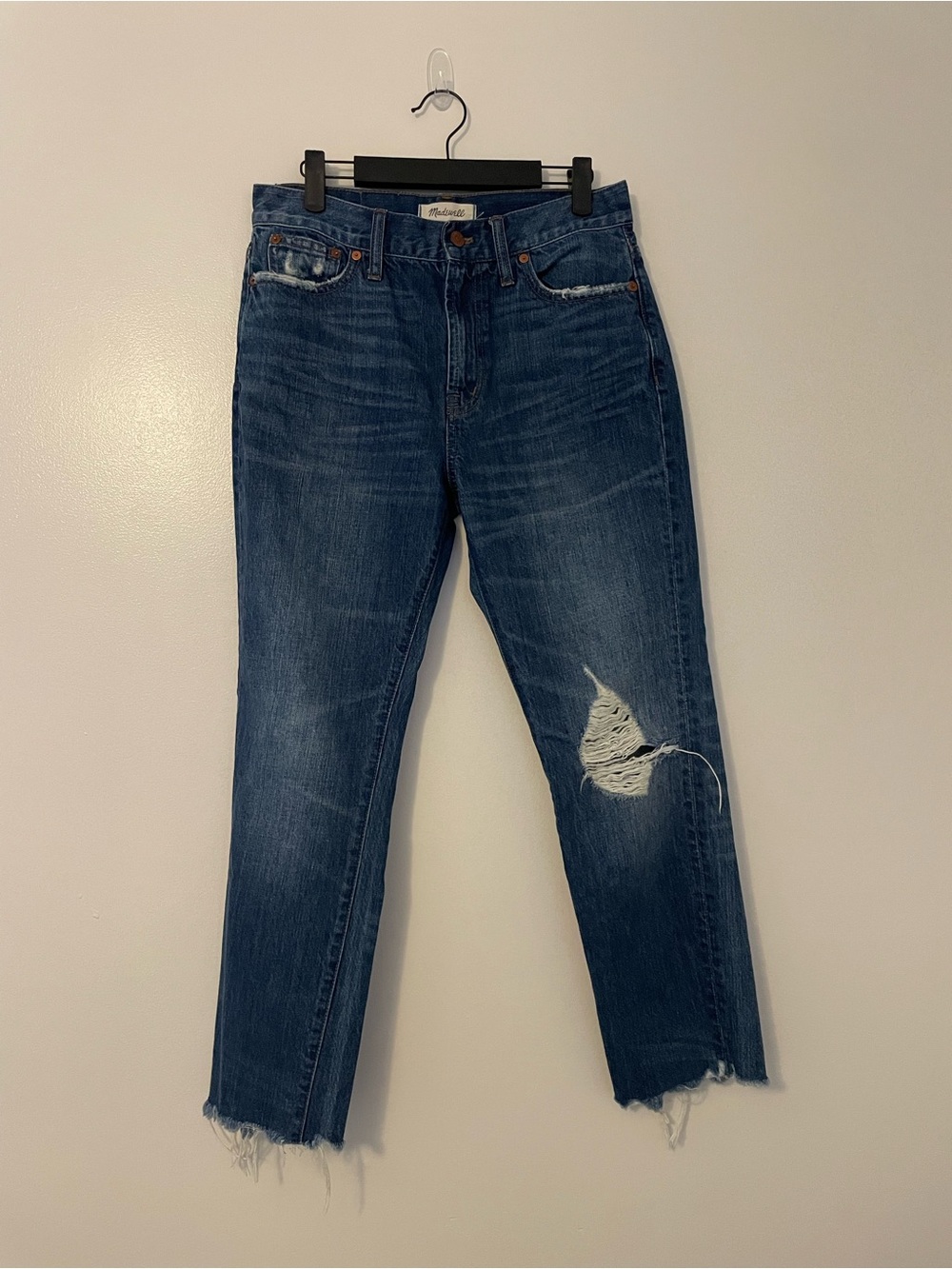 Madewell The Best Summer Jeans Dark Wash High Rise Fray Cuff Distressed Denim
